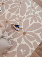 Kids Mealtime Floor Mat, Non-Slip & Waterproof - Daisy Pink