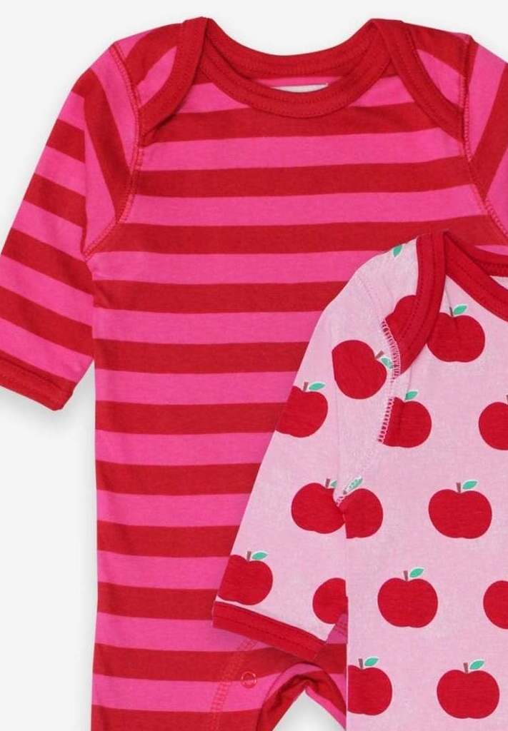 Barboteuse bébé en coton bio imprimé pommes et rayures, lot de 2
