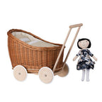 Natural Wicker Doll Pram Luna – Beige Bedding