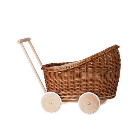 Natural Wicker Doll Pram Luna – Beige Bedding