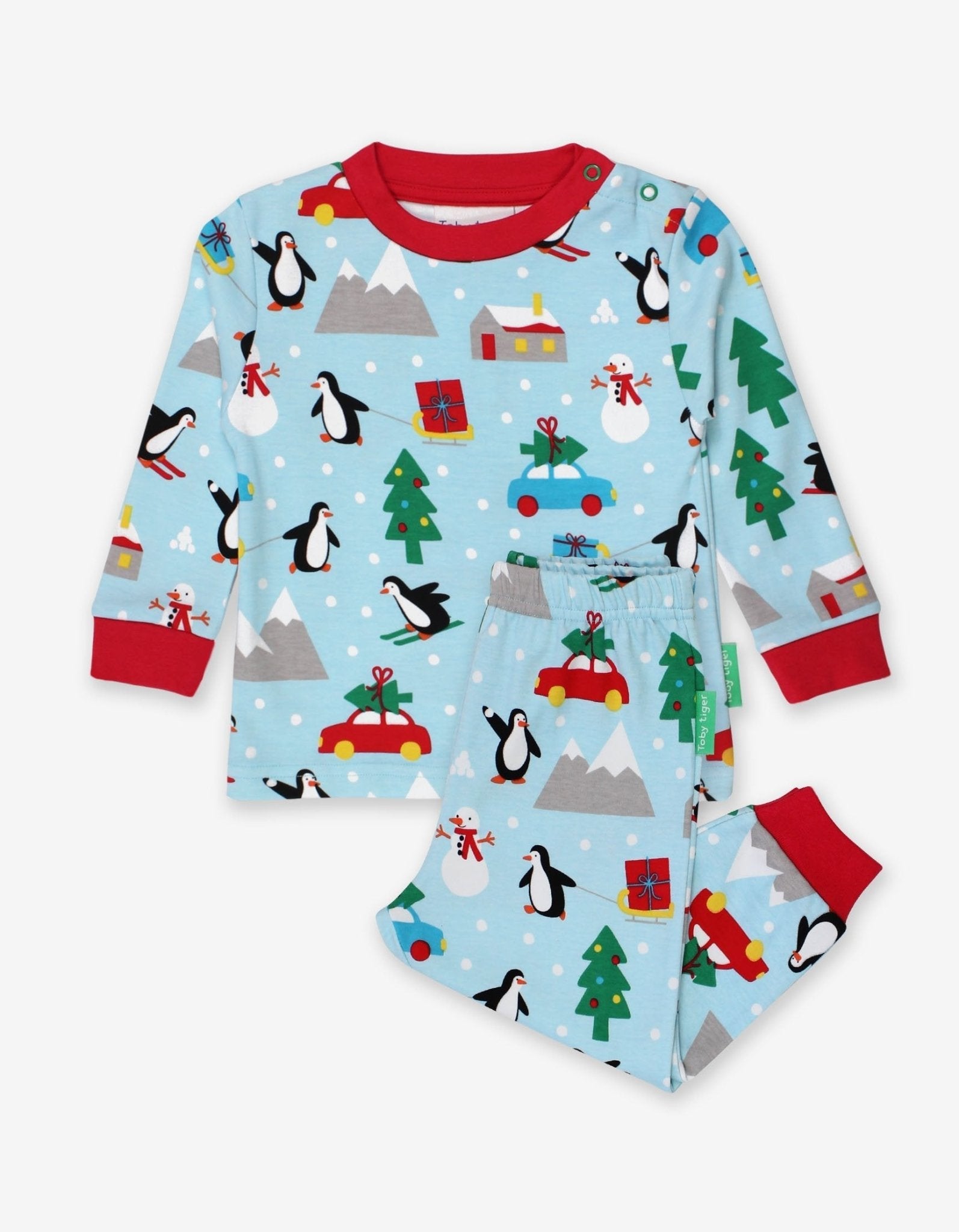 Pyjama enfant à manches longues en coton bio avec imprimé pingouin de Noël