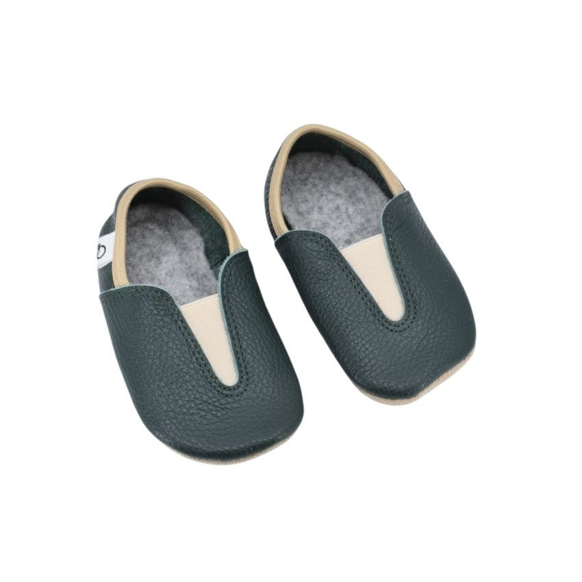 Punsa Kids Barefoot Slippers - Upcycled Leather, Dark Green