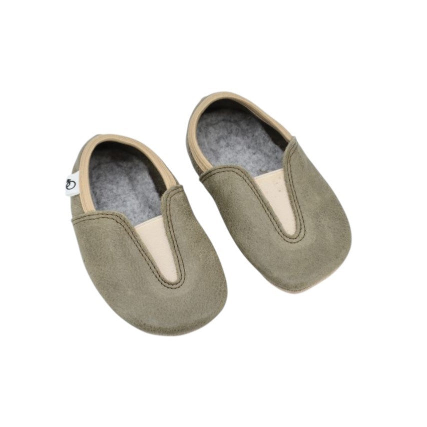 Punsa Kids Barefoot Slippers - Upcycled Leather, Olive
