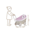 Whitewashed Wicker Doll Pram Luna – Pink Bedding