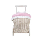 Whitewashed Wicker Doll Pram Luna – Pink Bedding